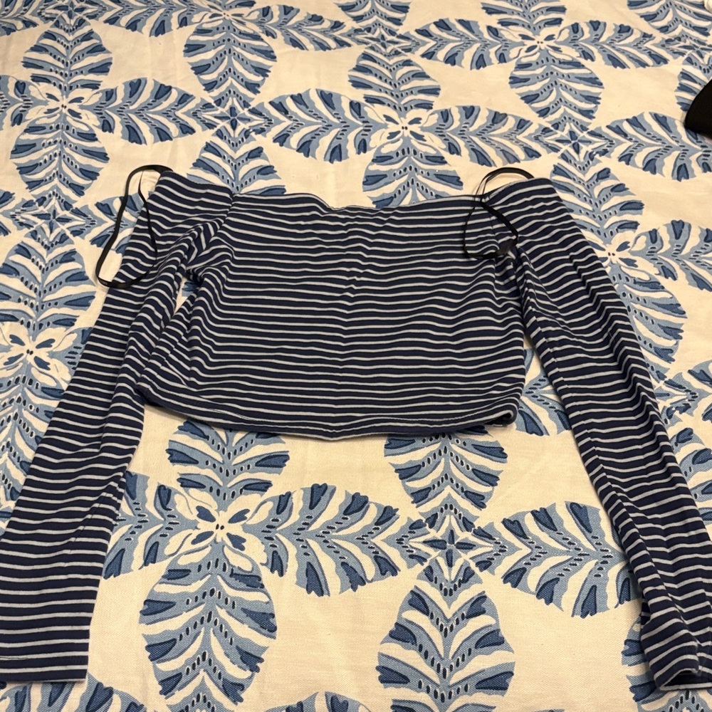 Striped Navy and White Women's off the shoulder top